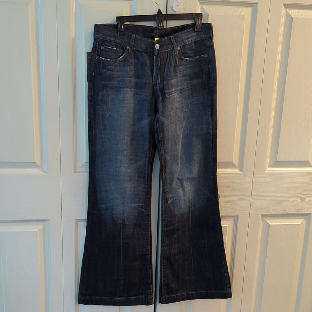 7 For All Mankind Deep Blue Wide Leg Jeans
